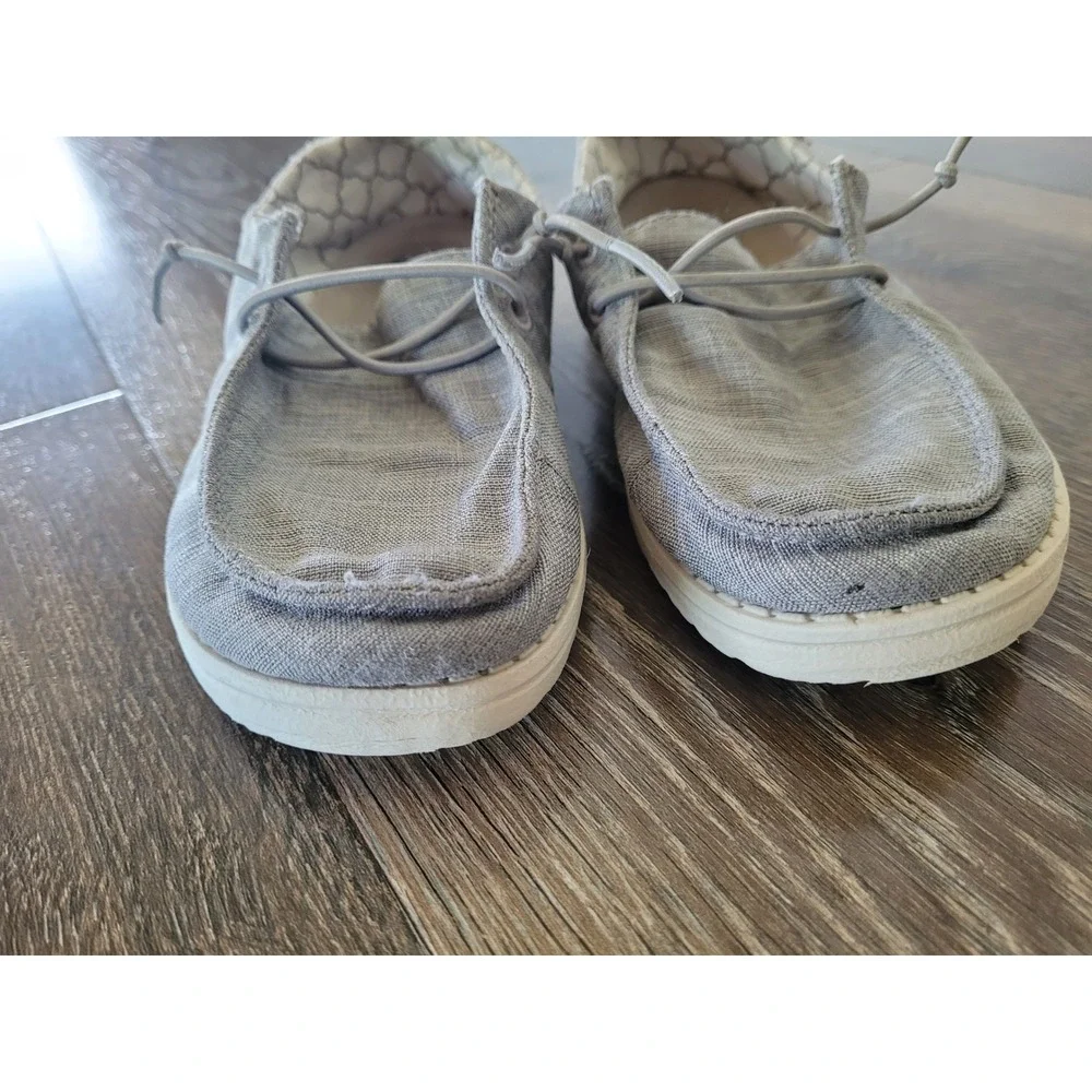 Hey Dude Wendy Youth Linen Grey Slip On Loafers Shoes Kids Size K13 #3